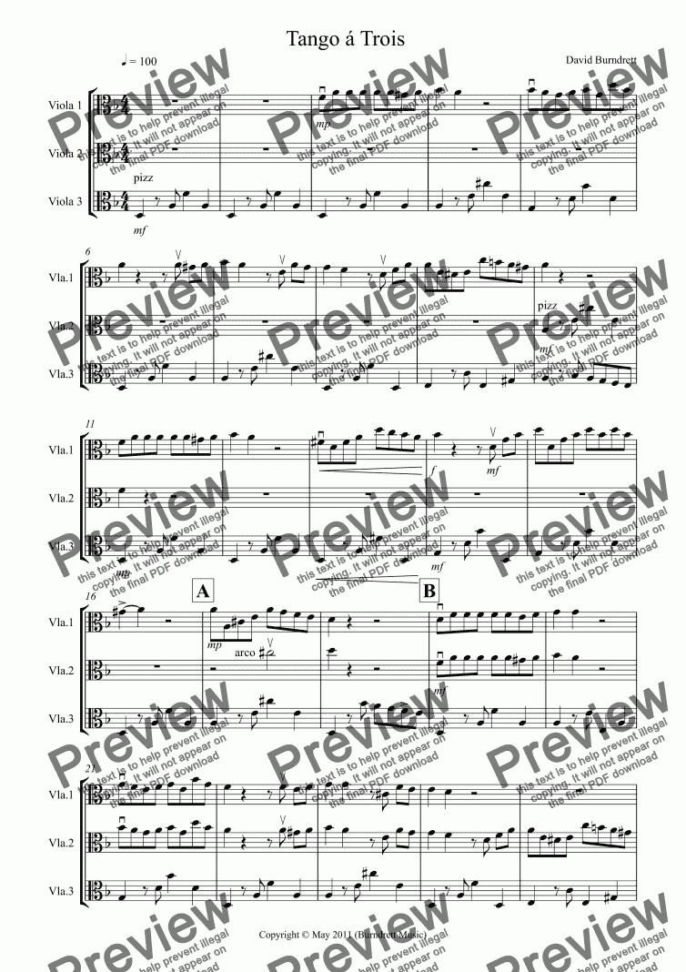 page one of Tango á Trois for Viola Trio