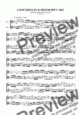 page one of Bach Concerto In D Minor BWV 1043 (Mov I)