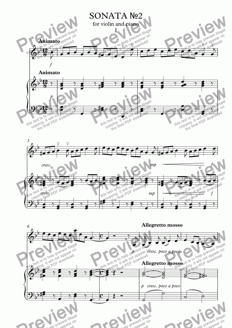 page one of Violin Sonata #2: Part I