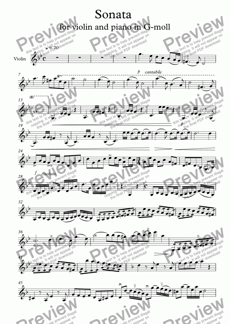 page one of Violin Sonata #1: Part I