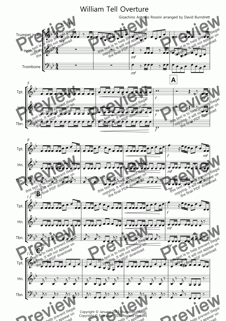 page one of William Tell Overture for Brass Trio