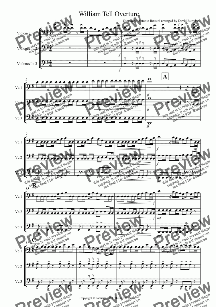 page one of William Tell Overture for Cello Trio