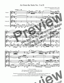 page one of Air from the Third Orchestral Suite (3 Violins and Cello)