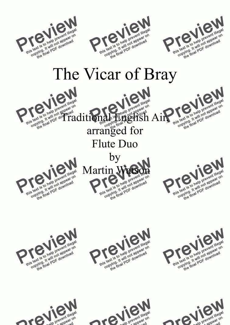 page one of Vicar of Bray, The; for Flute Duo