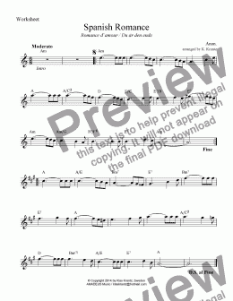 page one of Spanish Romance / Du är den ende, Lead sheet, chords (A Minor)