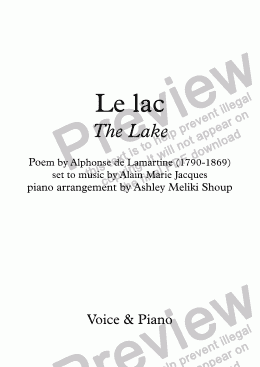 page one of Le Lac (Alain Jacques / Lamartine)