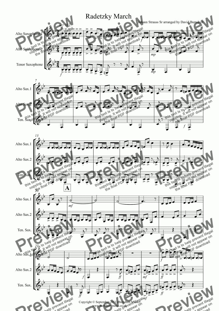 page one of Radetzky March for Saxophone Trio