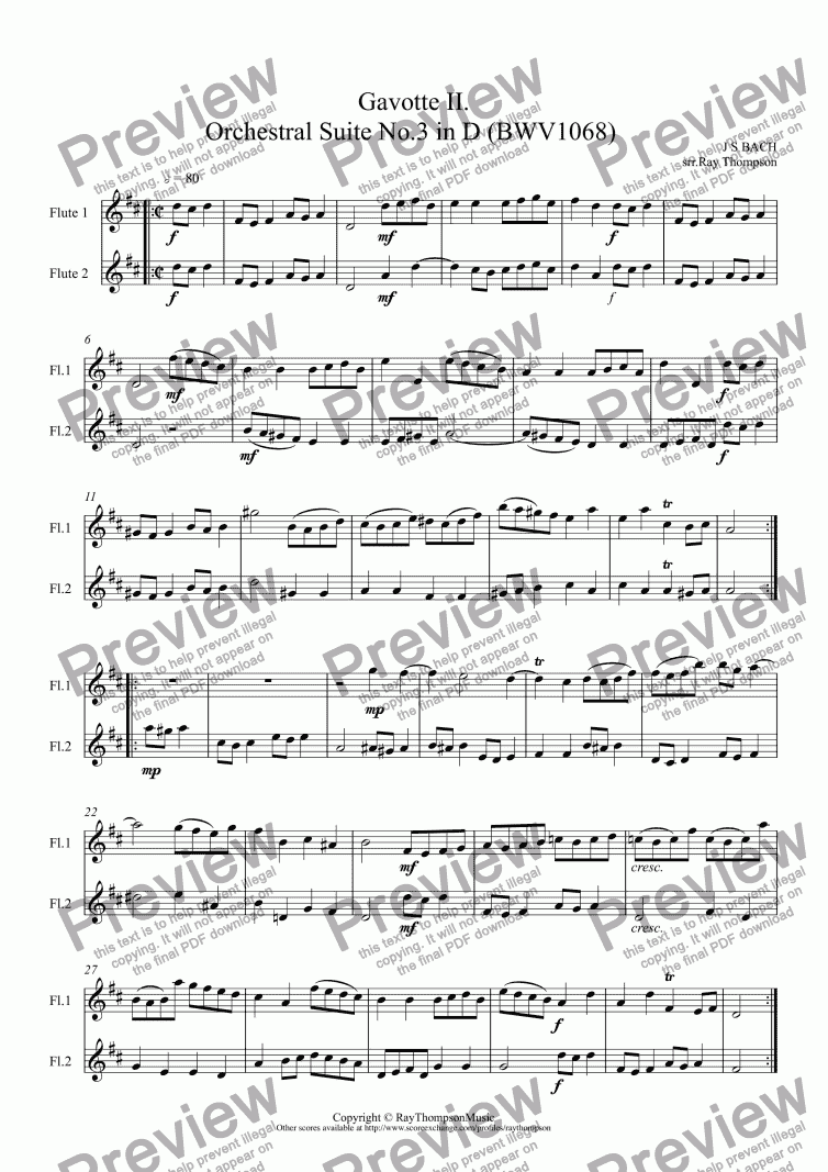 page one of Orchestral Suite No.3 in D (BWV1068): 4.Gavotte 2.(Flute Duet)