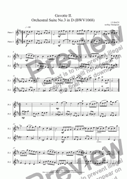 page one of Orchestral Suite No.3 in D (BWV1068): 4.Gavotte 2.(Flute Duet)
