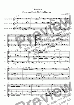 page one of Orchestral Suite No.2 in B minor BWV1067: 2.Rondeau (Clarinet Trio)  