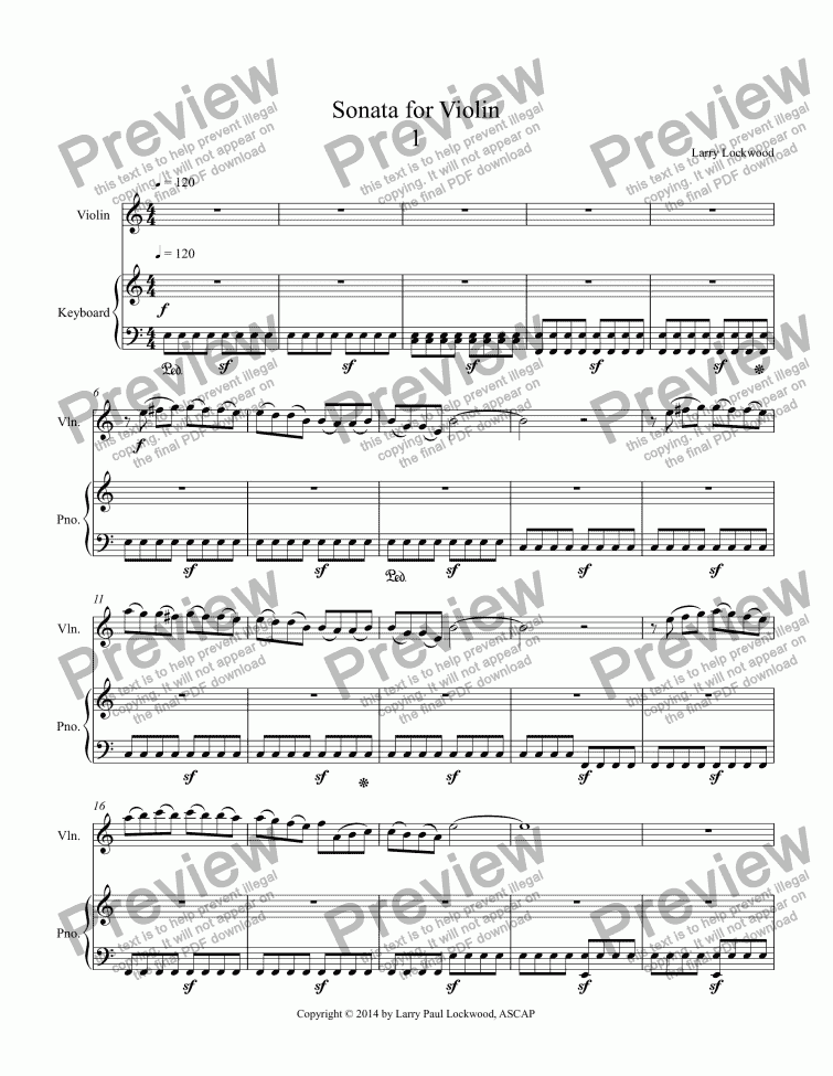 page one of Sonata for Violin