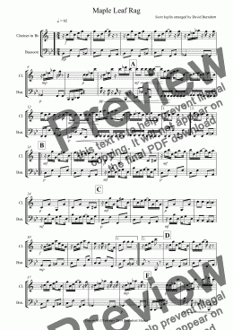 page one of Maple Leaf Rag for Clarinet and Bassoon