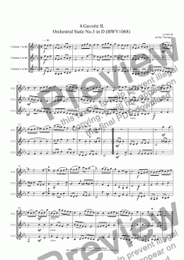 page one of Orchestral Suite No.3 in D (BWV1068): 4.Gavotte  II. (Clarinet Trio)