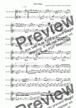 page one of Für Elise for Alto and Tenor Saxophone Duet