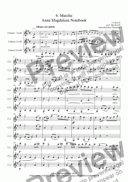 page one of Bach arr. MacDowell: 6 Little Pieces (after sketches of J.S.Bach): 6.Marche (Anna Magdalena Notebook)(Clarinet Trio)