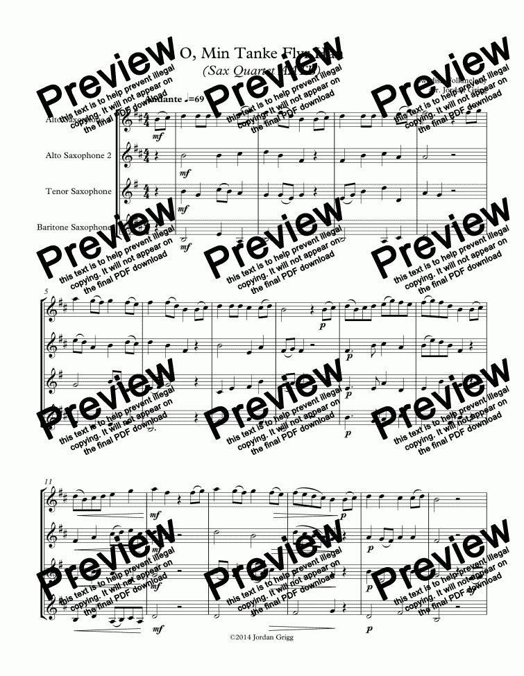 page one of O, Min Tanke Flyr Hän (Sax Quartet AATB)