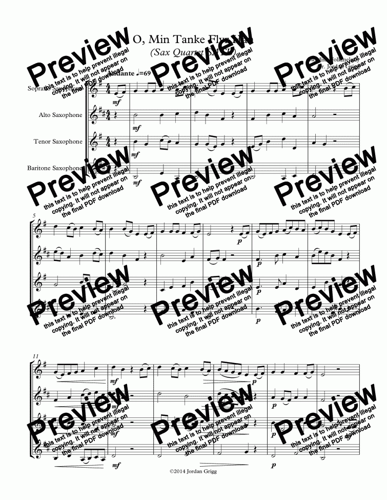 page one of O, Min Tanke Flyr Hän (Sax Quartet SATB)