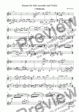 page one of Sonata for Alto recorder and Violin