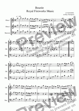 page one of Royal Fireworks Music: Bourée (2 oboes & bassoon)  