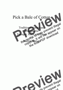 page one of Pick a Bale of Cotton for Trumpet, Horn and Piano