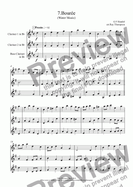 page one of Water Music: Bourée (2 clarinets & bass clarinet)