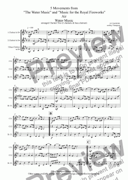 page one of Handel: 5 Movements from "The Water Music" and "Music for the Royal Fireworks": Water Music: Air,Bourée,Menuet (Flute Suite) - Royal Fireworks Music: Bourée,Menuet & Trio (arranged 2 clarinets & bass clarinet)