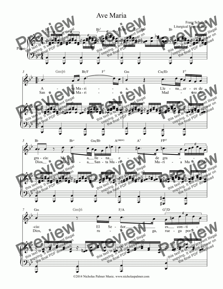 page one of Ave Maria [Schubert] in Spanish