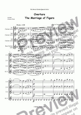 page one of Overture "The Marriage of Figaro" arr for Clainet Quartet