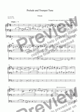page one of Prelude and Trumpet Tune by John Stanley arranged for modern organ with pedals