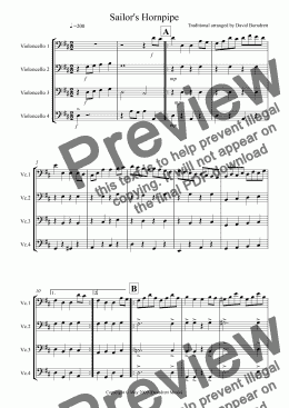 page one of Sailor’s Hornpipe for Cello Quartet