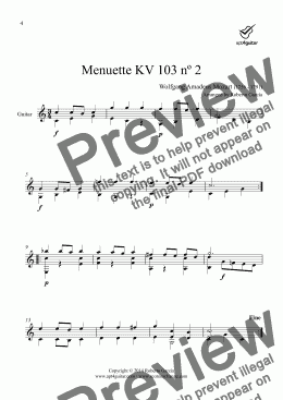 page one of Menuette KV 103 nº 2 for solo guitar