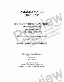 page one of MAIER - STARR: Song of the Sick Maiden REDUCTION FOR VIOLIN AND PIANO