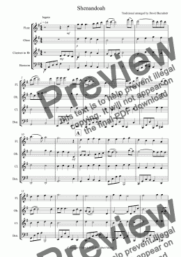 page one of Shenandoah for Wind Quartet