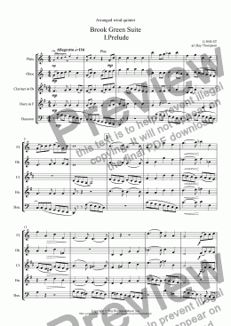 page one of Holst: Brook Green Suite (Complete): 3 mvts. I.Prelude, II.Air, III.Dance (arranged wind quintet)