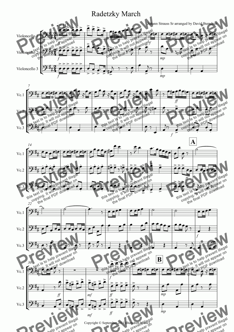 page one of Radetzky March for Cello Trio