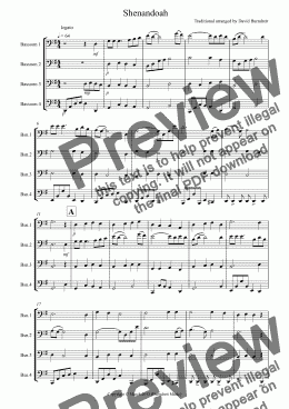 page one of Shenandoah for Bassoon Quartet