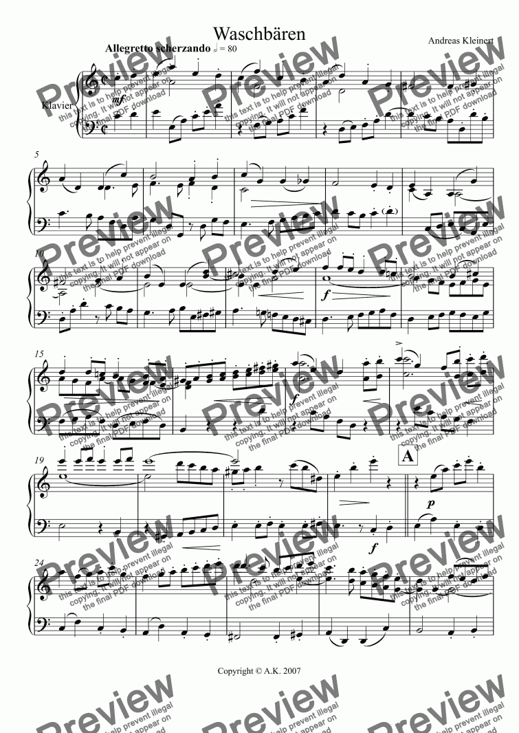 page one of Racoons (piano)