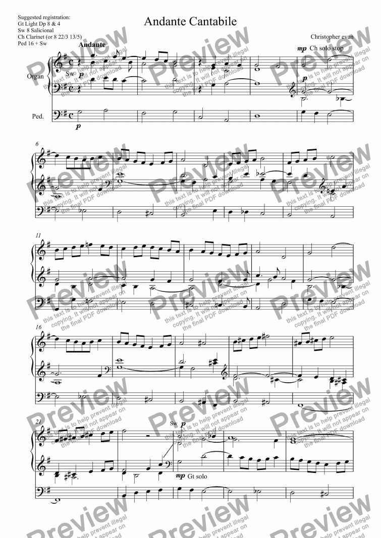 page one of Andante Cantabile for Organ