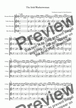 page one of The Irish Washerwoman for Recorder Quartet