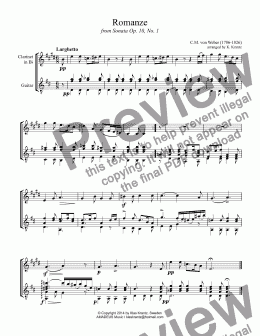 page one of Romanze for clarinet in Bb and guitar