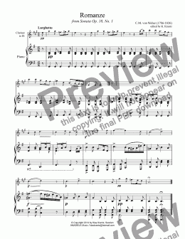 page one of Romanze for clarinet and piano