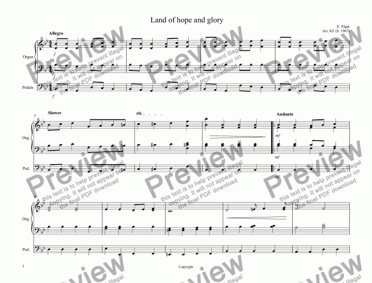 page one of Land of hope and glory - Organ