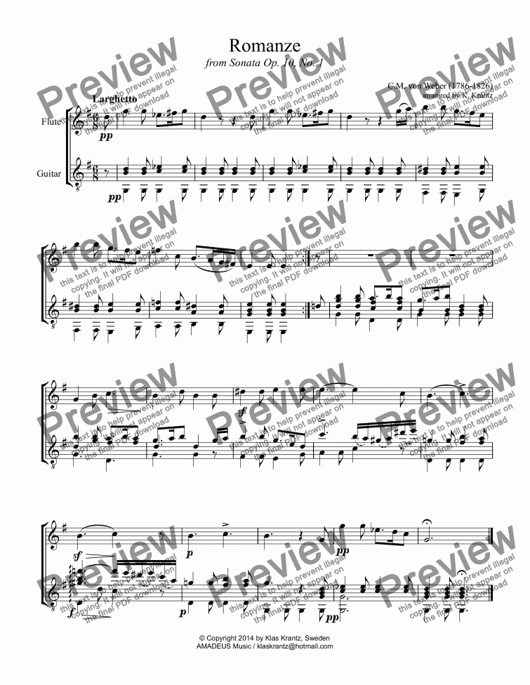 page one of Romanze for flute (violin) and guitar (G major)
