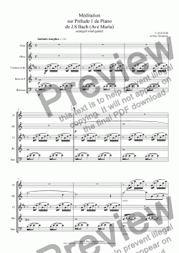 page one of Méditation sur Prélude 1 de Piano de J.S Bach (Ave Maria) (Wedding Ceremony) arranged wind quintet
