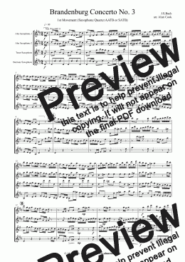 page one of Brandenburg 3 First Movement (Saxophone Quartet)