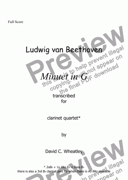 page one of Beethoven - Minuet in G Beethoven for clarinet quartet