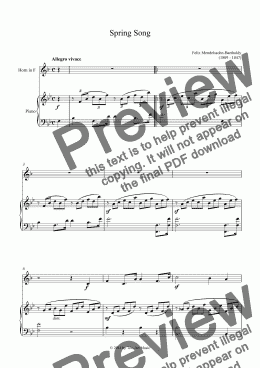 page one of Spring Song for horn and piano