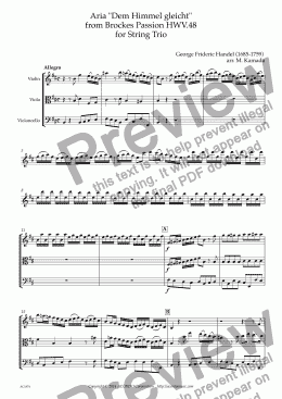 page one of Aria "Dem Himmel gleicht" from Brockes Passion HWV.48 for String Trio