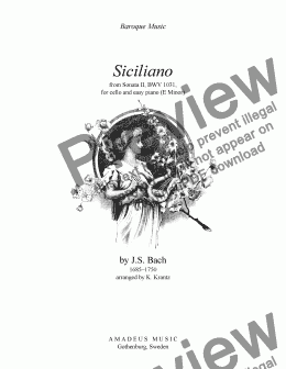 page one of Siciliano BWV 1031 for cello and piano (E Minor)