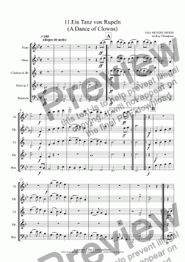 page one of Mendelssohn: A Midsummer Night’s Dream- 11."Ein Tanz von Rüpeln" (A Dance of Clowns) - wind quintet